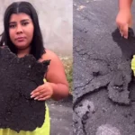 Influenciadora denuncia má qualidade de asfalto em rua de São Miguel dos Campos