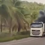 Carreta pega fogo em rodovia de Roteiro e mobiliza motoristas
