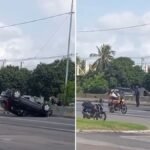 Carro capota na AL-101 Sul, em Marechal Deodoro, e motorista sai ileso